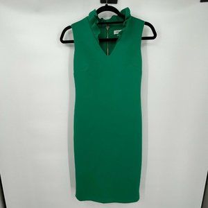 Calvin Klein Dress 2 Womens Exposed Zipper Emerald Green Sleeveless Ruffle Gold